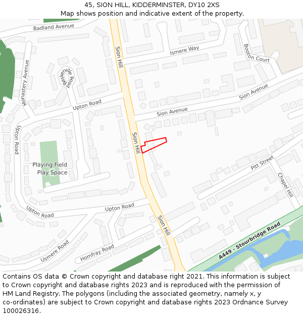 45, SION HILL, KIDDERMINSTER, DY10 2XS: Location map and indicative extent of plot