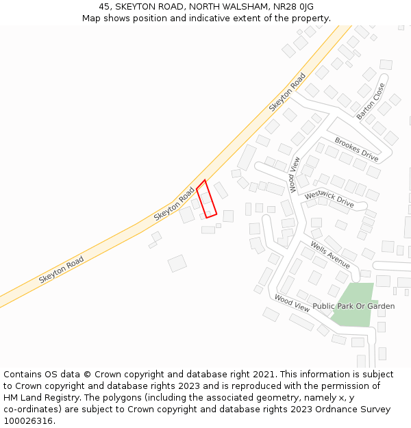 45, SKEYTON ROAD, NORTH WALSHAM, NR28 0JG: Location map and indicative extent of plot