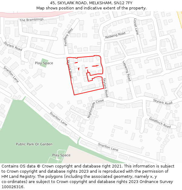 45, SKYLARK ROAD, MELKSHAM, SN12 7FY: Location map and indicative extent of plot