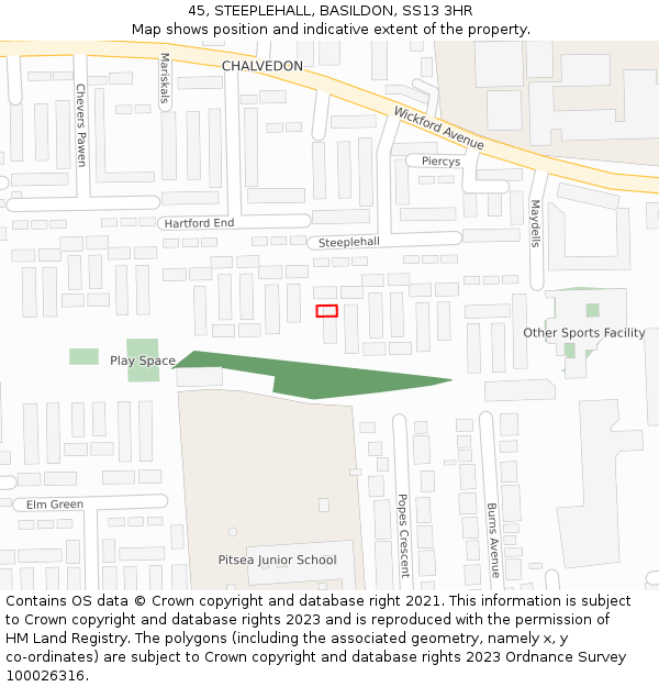 45, STEEPLEHALL, BASILDON, SS13 3HR: Location map and indicative extent of plot