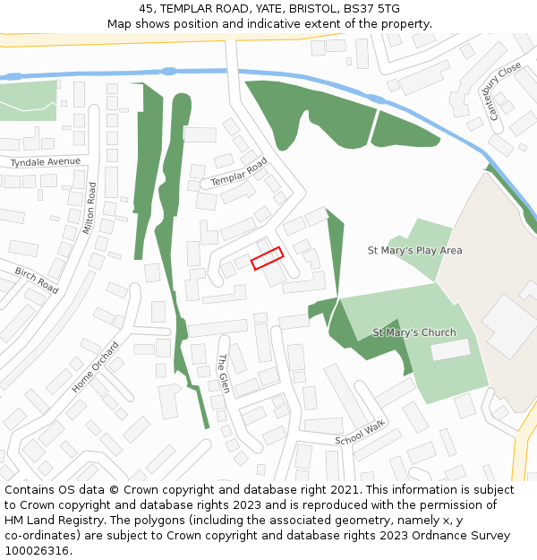 45, TEMPLAR ROAD, YATE, BRISTOL, BS37 5TG: Location map and indicative extent of plot