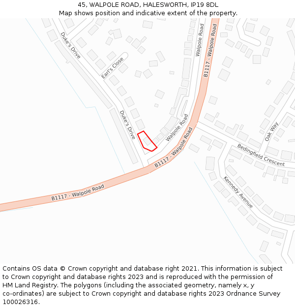 45, WALPOLE ROAD, HALESWORTH, IP19 8DL: Location map and indicative extent of plot