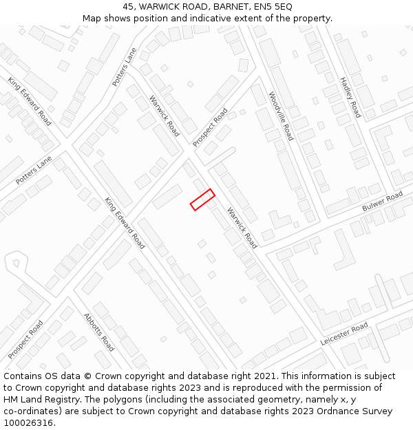 45, WARWICK ROAD, BARNET, EN5 5EQ: Location map and indicative extent of plot