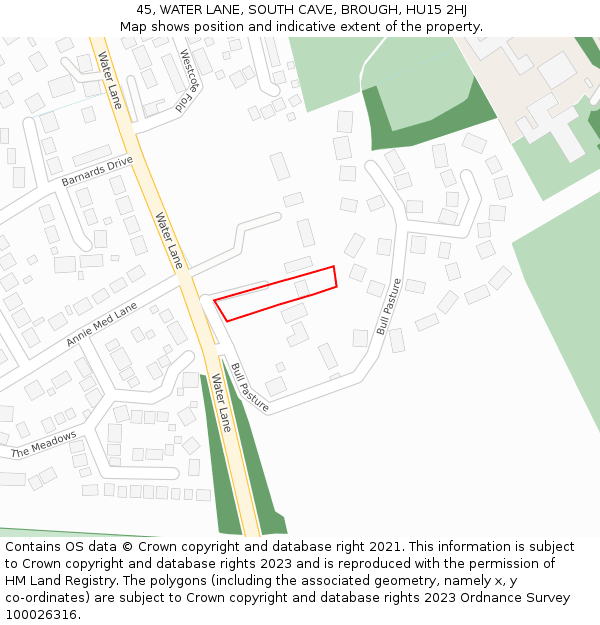 45, WATER LANE, SOUTH CAVE, BROUGH, HU15 2HJ: Location map and indicative extent of plot