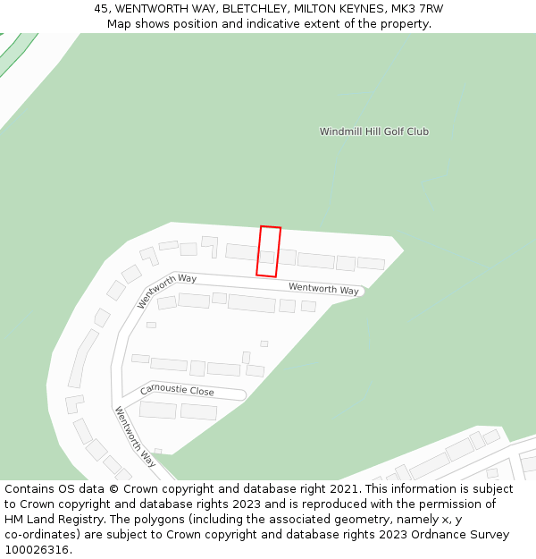 45, WENTWORTH WAY, BLETCHLEY, MILTON KEYNES, MK3 7RW: Location map and indicative extent of plot