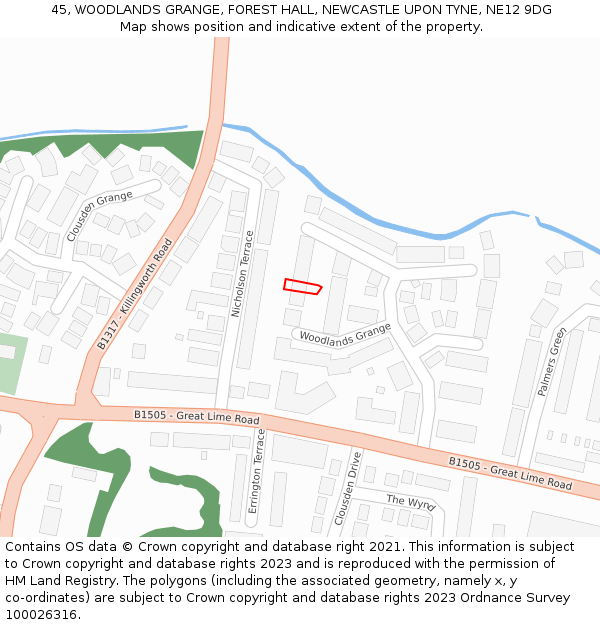 45, WOODLANDS GRANGE, FOREST HALL, NEWCASTLE UPON TYNE, NE12 9DG: Location map and indicative extent of plot