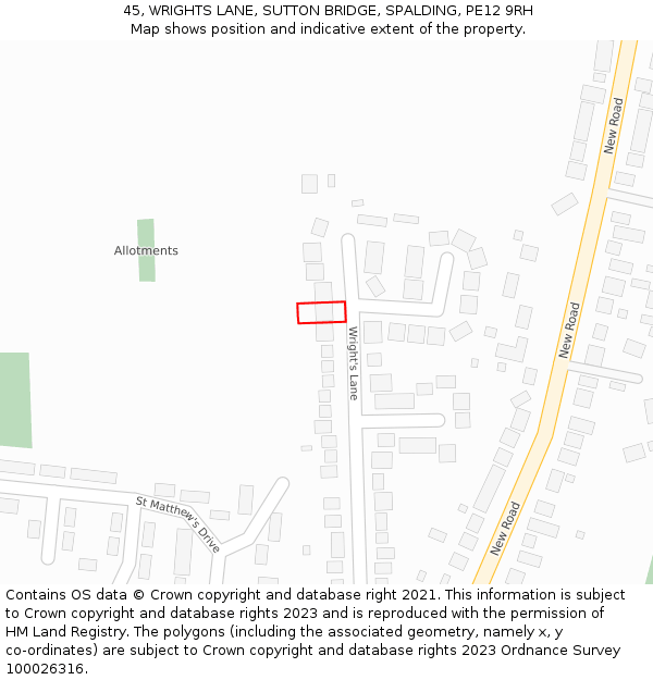 45, WRIGHTS LANE, SUTTON BRIDGE, SPALDING, PE12 9RH: Location map and indicative extent of plot