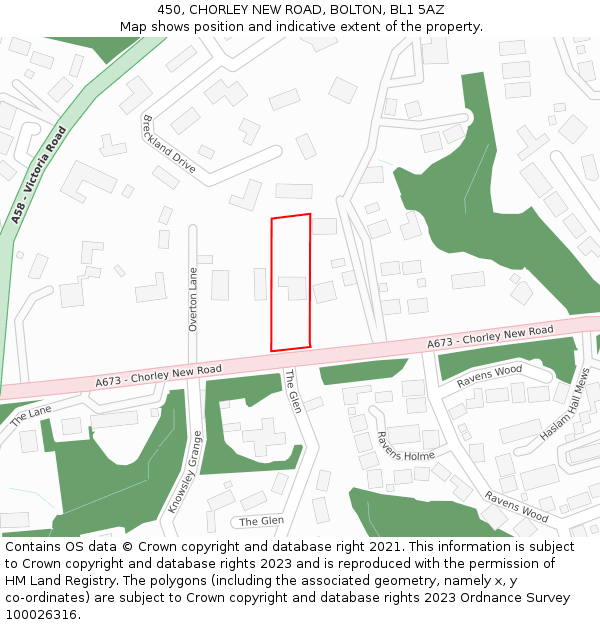 450, CHORLEY NEW ROAD, BOLTON, BL1 5AZ: Location map and indicative extent of plot