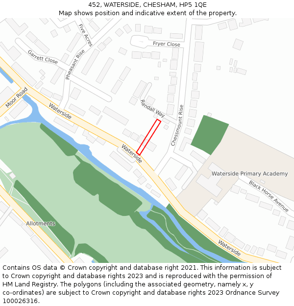 452, WATERSIDE, CHESHAM, HP5 1QE: Location map and indicative extent of plot