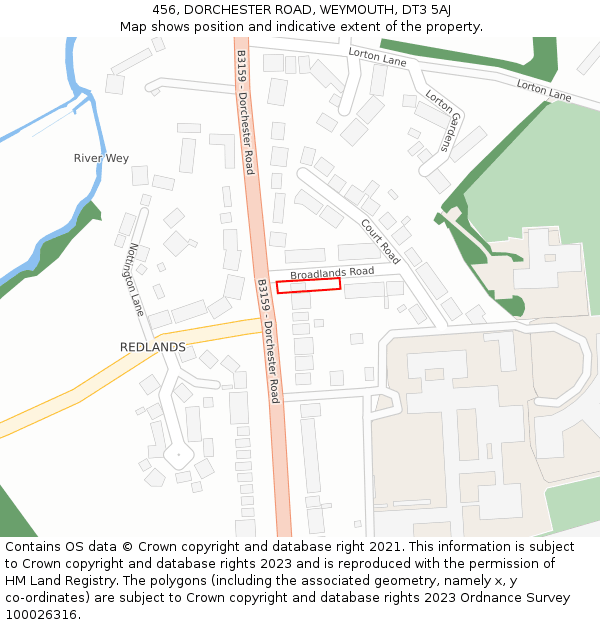 456, DORCHESTER ROAD, WEYMOUTH, DT3 5AJ: Location map and indicative extent of plot