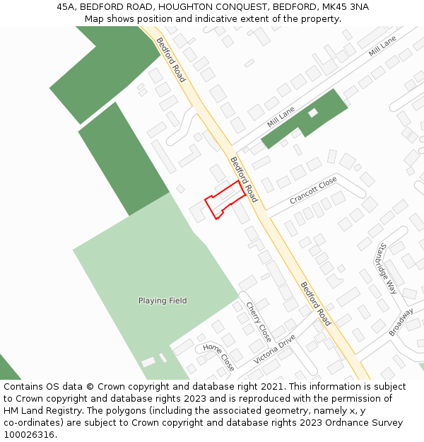 45A, BEDFORD ROAD, HOUGHTON CONQUEST, BEDFORD, MK45 3NA: Location map and indicative extent of plot