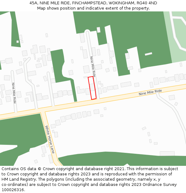 45A, NINE MILE RIDE, FINCHAMPSTEAD, WOKINGHAM, RG40 4ND: Location map and indicative extent of plot