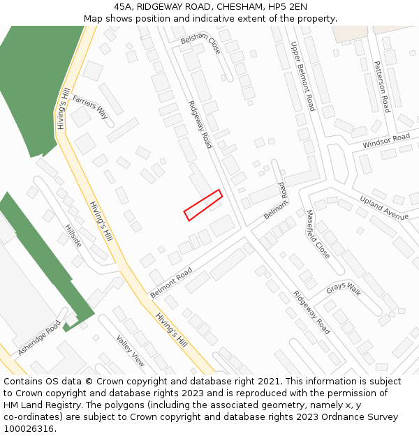 45A, RIDGEWAY ROAD, CHESHAM, HP5 2EN: Location map and indicative extent of plot