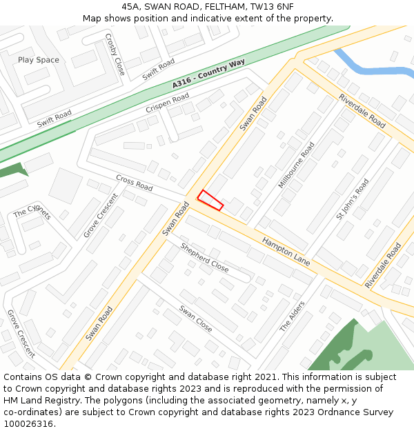 45A, SWAN ROAD, FELTHAM, TW13 6NF: Location map and indicative extent of plot