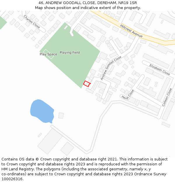 46, ANDREW GOODALL CLOSE, DEREHAM, NR19 1SR: Location map and indicative extent of plot