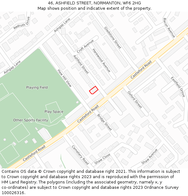 46, ASHFIELD STREET, NORMANTON, WF6 2HG: Location map and indicative extent of plot