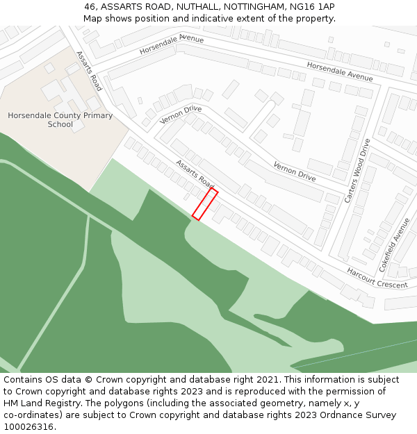 46, ASSARTS ROAD, NUTHALL, NOTTINGHAM, NG16 1AP: Location map and indicative extent of plot