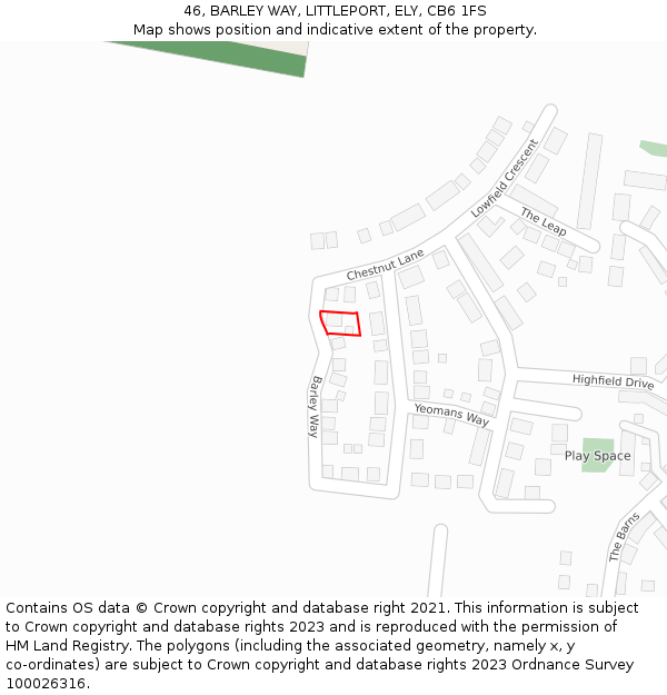 46, BARLEY WAY, LITTLEPORT, ELY, CB6 1FS: Location map and indicative extent of plot