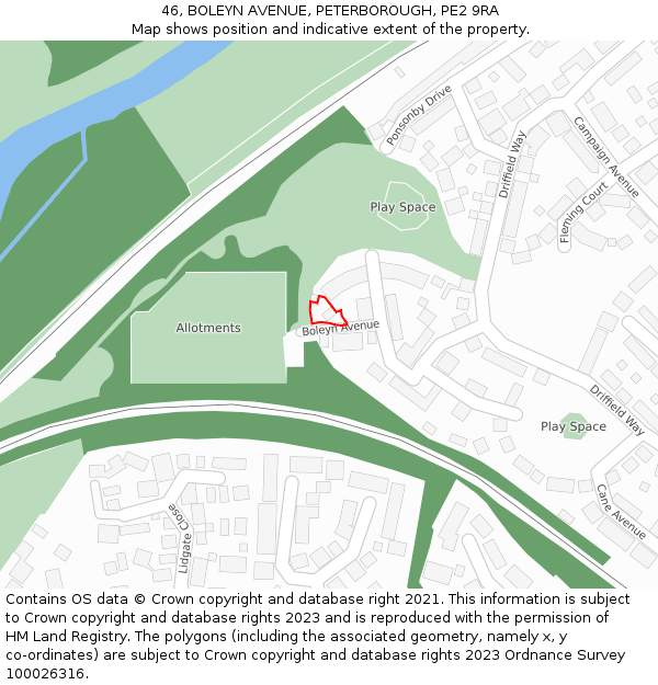 46, BOLEYN AVENUE, PETERBOROUGH, PE2 9RA: Location map and indicative extent of plot