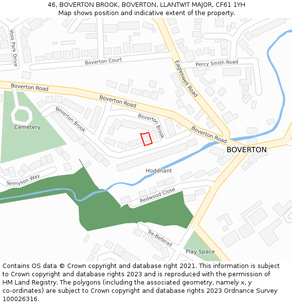 46, BOVERTON BROOK, BOVERTON, LLANTWIT MAJOR, CF61 1YH: Location map and indicative extent of plot