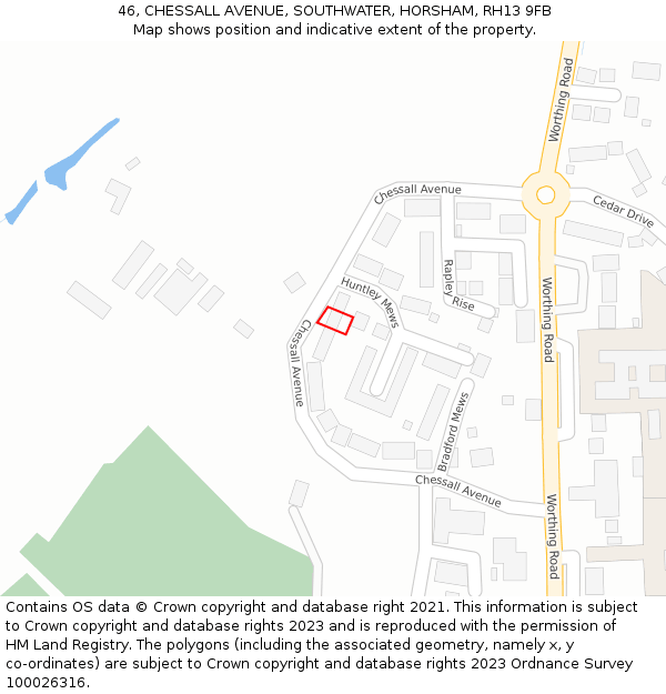 46, CHESSALL AVENUE, SOUTHWATER, HORSHAM, RH13 9FB: Location map and indicative extent of plot