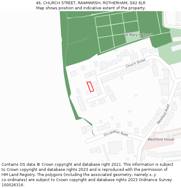 46, CHURCH STREET, RAWMARSH, ROTHERHAM, S62 6LR: Location map and indicative extent of plot