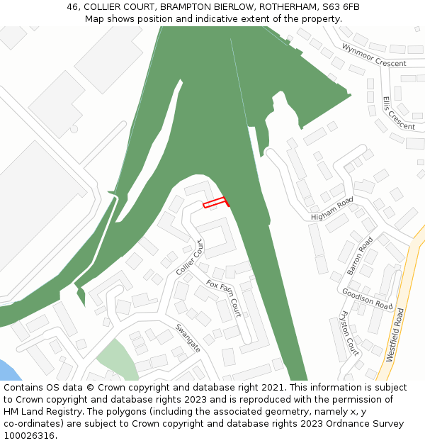 46, COLLIER COURT, BRAMPTON BIERLOW, ROTHERHAM, S63 6FB: Location map and indicative extent of plot