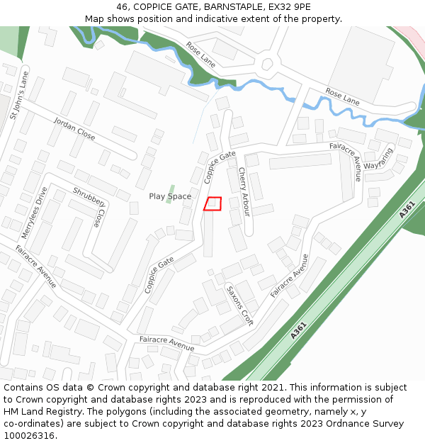 46, COPPICE GATE, BARNSTAPLE, EX32 9PE: Location map and indicative extent of plot