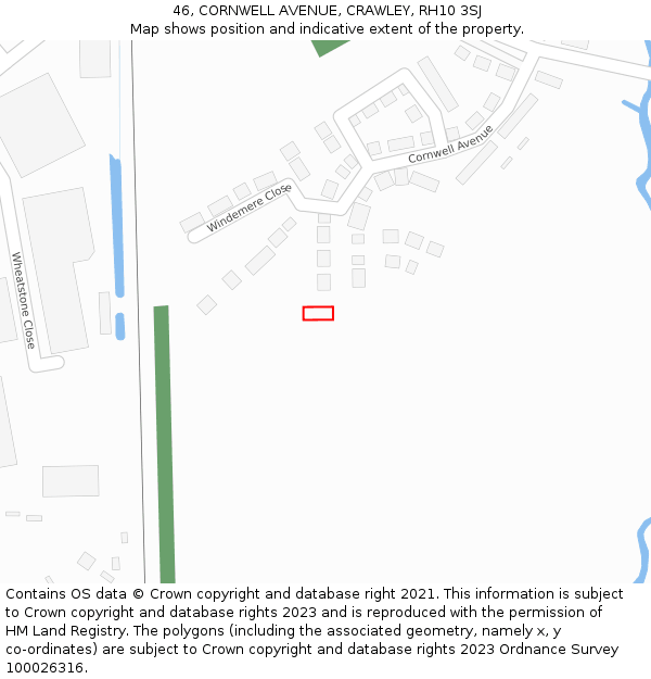 46, CORNWELL AVENUE, CRAWLEY, RH10 3SJ: Location map and indicative extent of plot