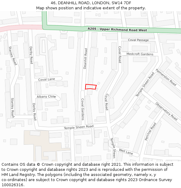 46, DEANHILL ROAD, LONDON, SW14 7DF: Location map and indicative extent of plot