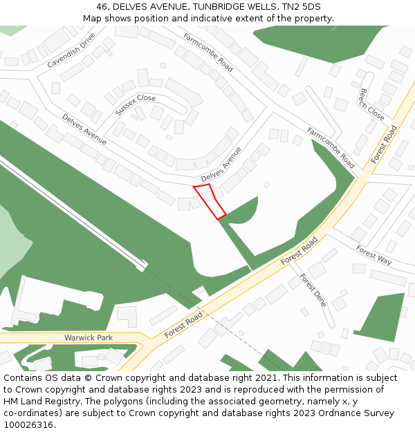 46, DELVES AVENUE, TUNBRIDGE WELLS, TN2 5DS: Location map and indicative extent of plot