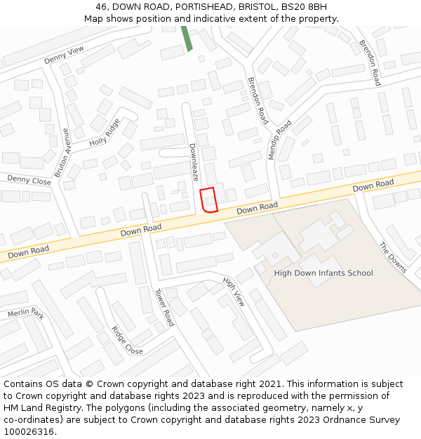 46, DOWN ROAD, PORTISHEAD, BRISTOL, BS20 8BH: Location map and indicative extent of plot