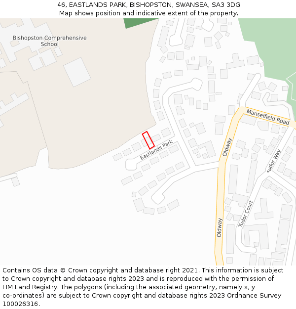 46, EASTLANDS PARK, BISHOPSTON, SWANSEA, SA3 3DG: Location map and indicative extent of plot