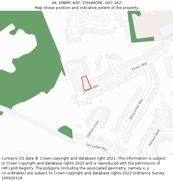 46, EMBRY WAY, STANMORE, HA7 3AZ: Location map and indicative extent of plot