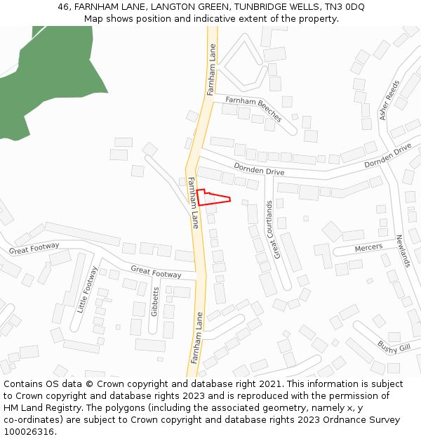 46, FARNHAM LANE, LANGTON GREEN, TUNBRIDGE WELLS, TN3 0DQ: Location map and indicative extent of plot