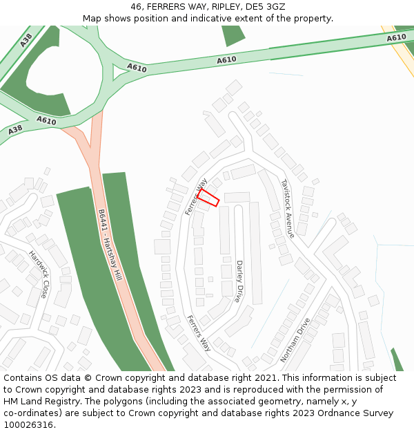 46, FERRERS WAY, RIPLEY, DE5 3GZ: Location map and indicative extent of plot