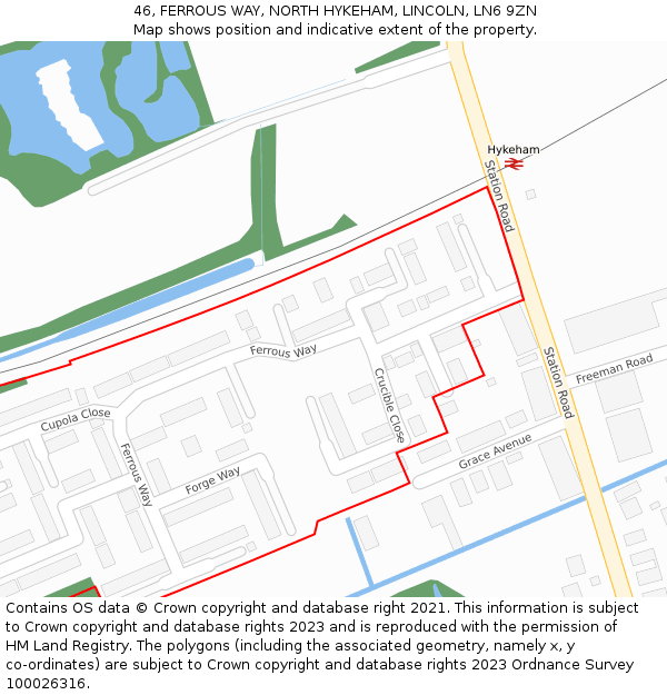 46, FERROUS WAY, NORTH HYKEHAM, LINCOLN, LN6 9ZN: Location map and indicative extent of plot