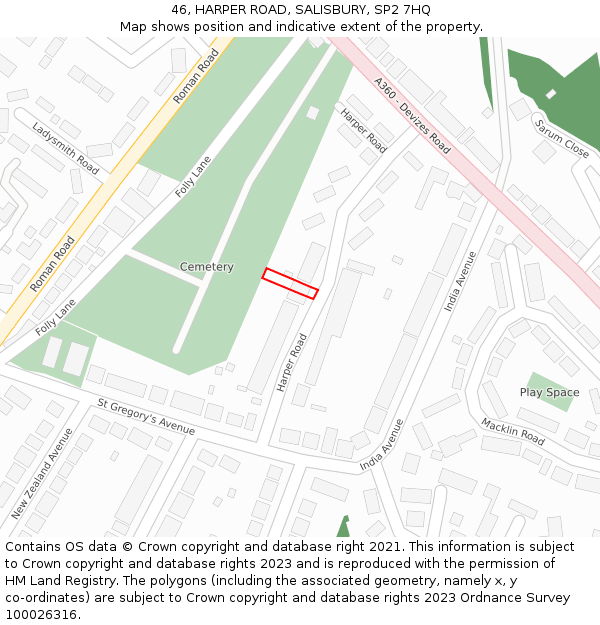 46, HARPER ROAD, SALISBURY, SP2 7HQ: Location map and indicative extent of plot