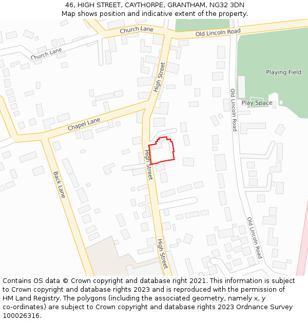 46, HIGH STREET, CAYTHORPE, GRANTHAM, NG32 3DN: Location map and indicative extent of plot