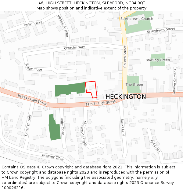 46, HIGH STREET, HECKINGTON, SLEAFORD, NG34 9QT: Location map and indicative extent of plot