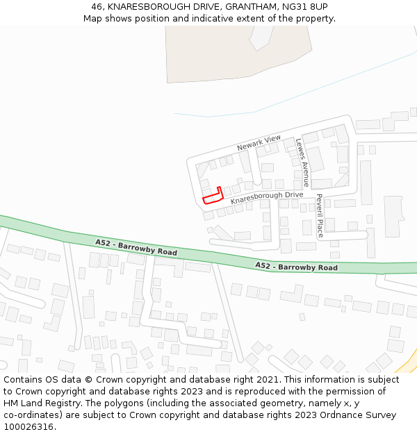 46, KNARESBOROUGH DRIVE, GRANTHAM, NG31 8UP: Location map and indicative extent of plot