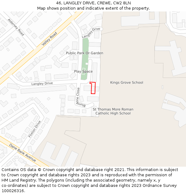 46, LANGLEY DRIVE, CREWE, CW2 8LN: Location map and indicative extent of plot