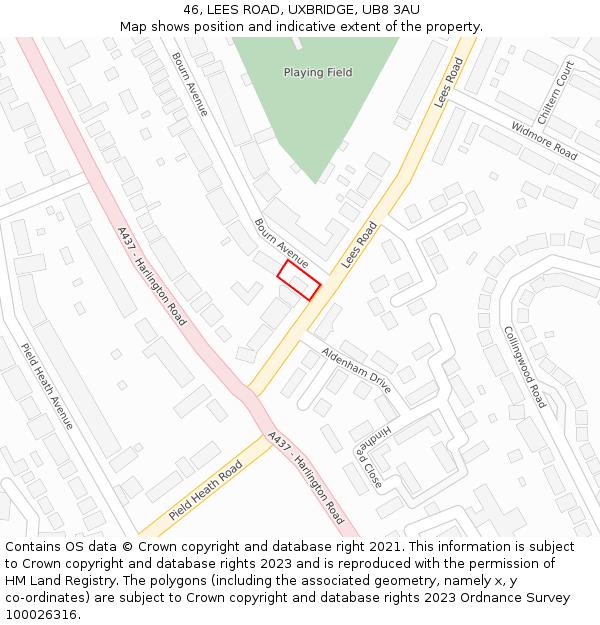 46, LEES ROAD, UXBRIDGE, UB8 3AU: Location map and indicative extent of plot