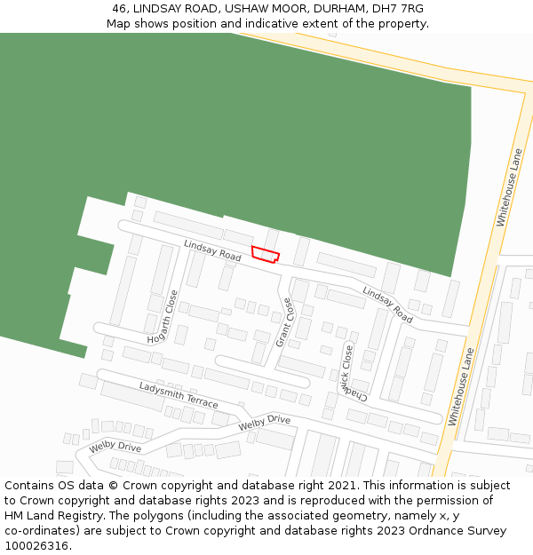 46, LINDSAY ROAD, USHAW MOOR, DURHAM, DH7 7RG: Location map and indicative extent of plot