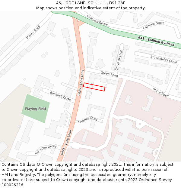 46, LODE LANE, SOLIHULL, B91 2AE: Location map and indicative extent of plot