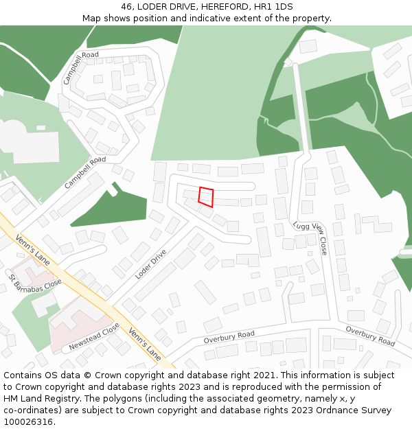 46, LODER DRIVE, HEREFORD, HR1 1DS: Location map and indicative extent of plot