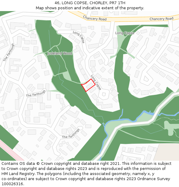 46, LONG COPSE, CHORLEY, PR7 1TH: Location map and indicative extent of plot