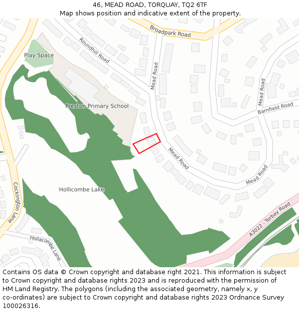 46, MEAD ROAD, TORQUAY, TQ2 6TF: Location map and indicative extent of plot