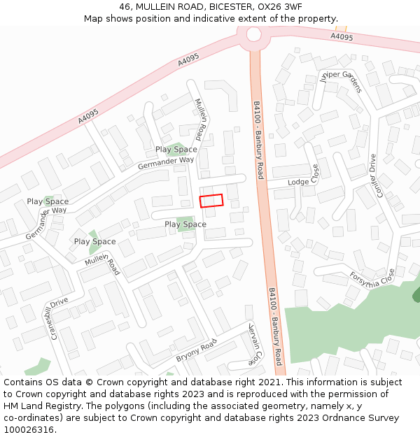 46, MULLEIN ROAD, BICESTER, OX26 3WF: Location map and indicative extent of plot