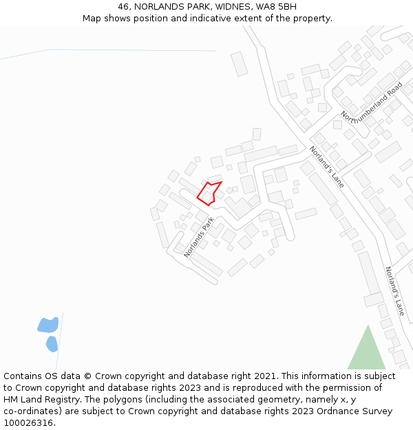 46, NORLANDS PARK, WIDNES, WA8 5BH: Location map and indicative extent of plot